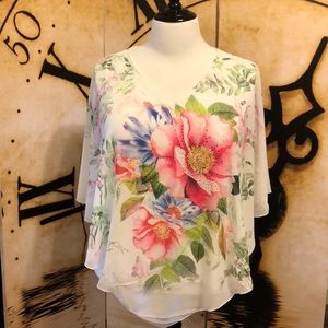 Super Feminine Flowy Poncho Style Blouse